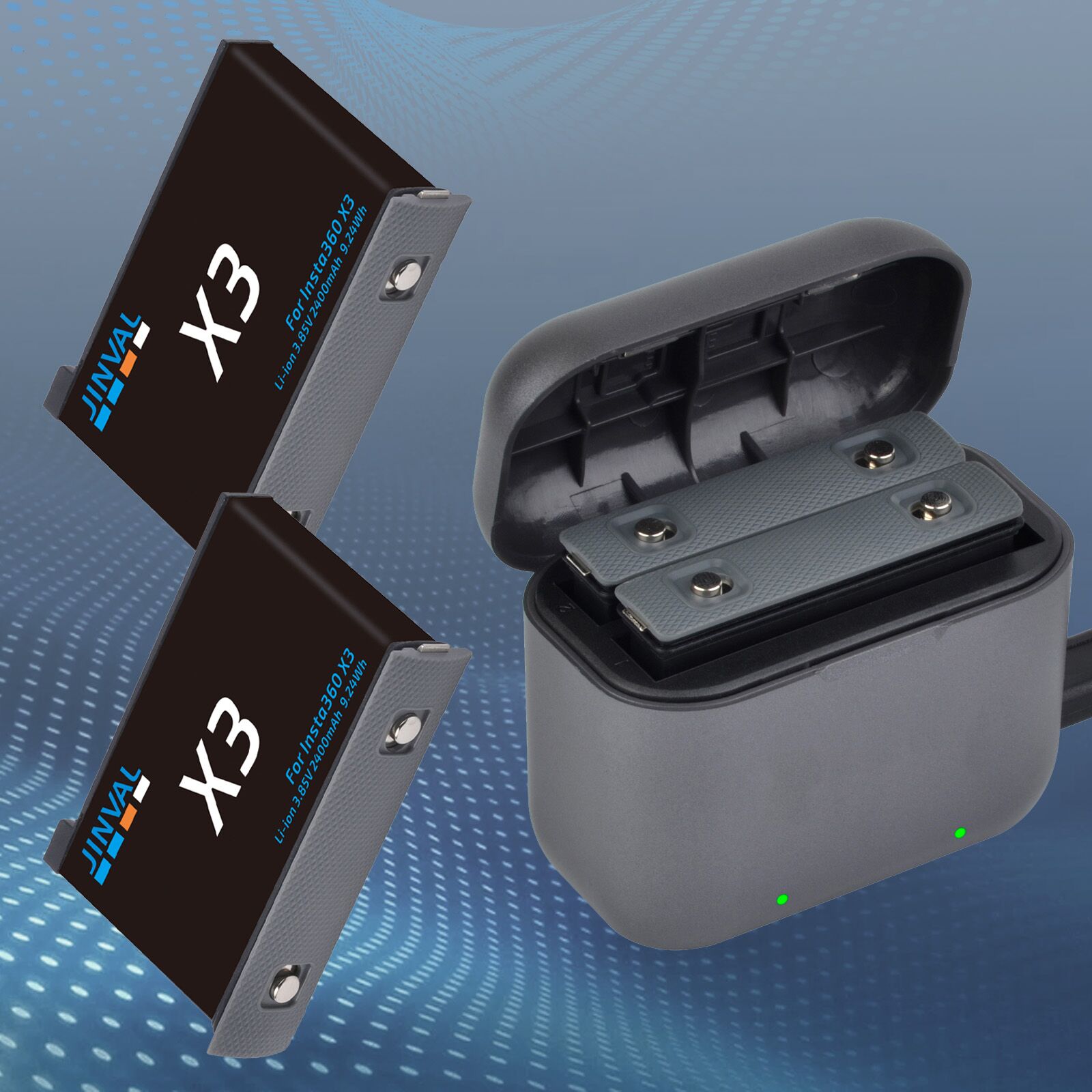 Action Camera Battery Charger Dual Pack - Batterie di Ricambio 360 X3, Pacco