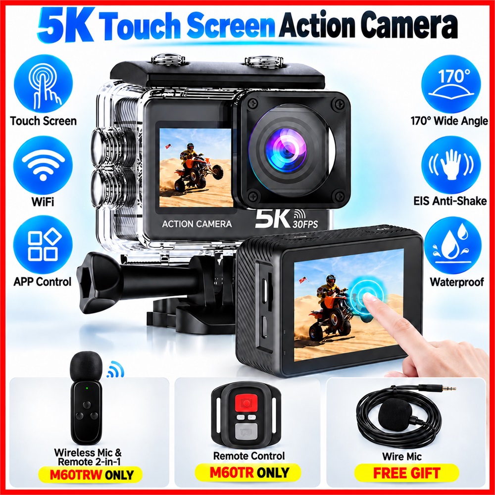 Action Camera 4K 60Fps Dual Screen - Action Camera 5K 4K60FPS EIS 48MP