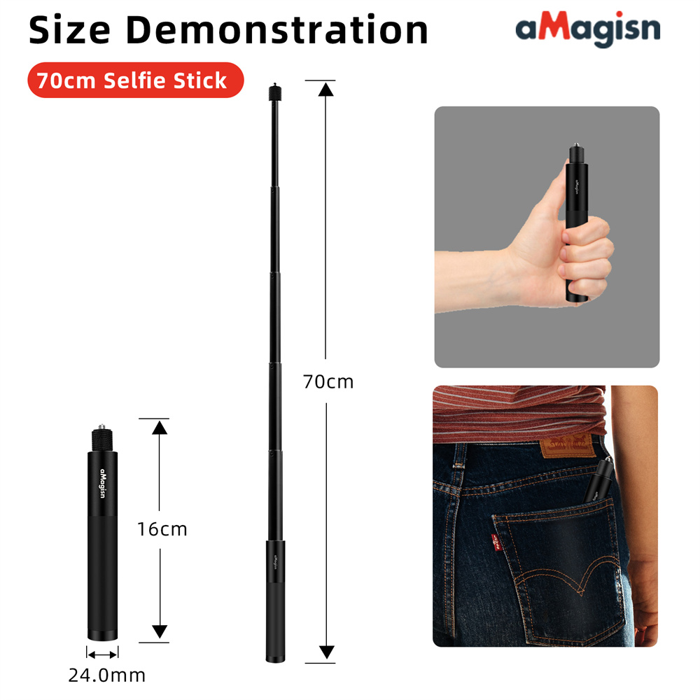 Action Camera Selfie Stick Invisible - Amagisis 16-70Cm Selfie Stick invisibile per