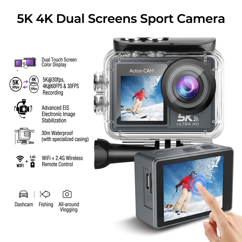 Action Camera 4K 60Fps Dual Screen - Videocamera d'azione 5K 4K Ultra HD