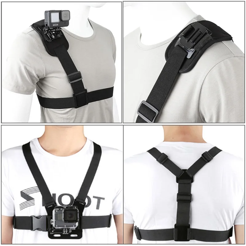 Action Camera Chest Strap Harness Mount - Cintura Pettorale Regolabile con Gancio a