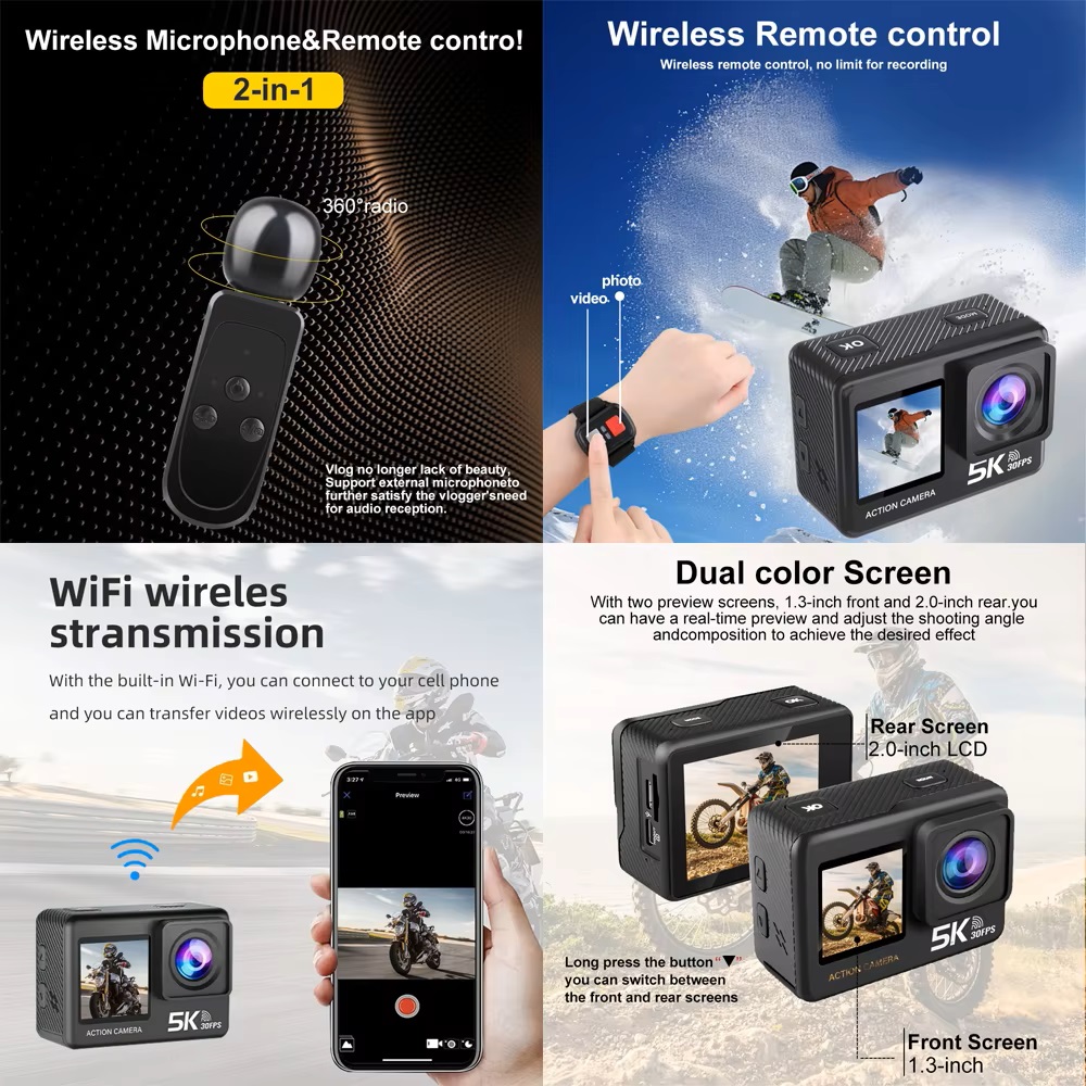 Action Camera 5K 4K60FPS EIS 4 - Action Camera 4K 60Fps Dual Screen recensione e prezzo
