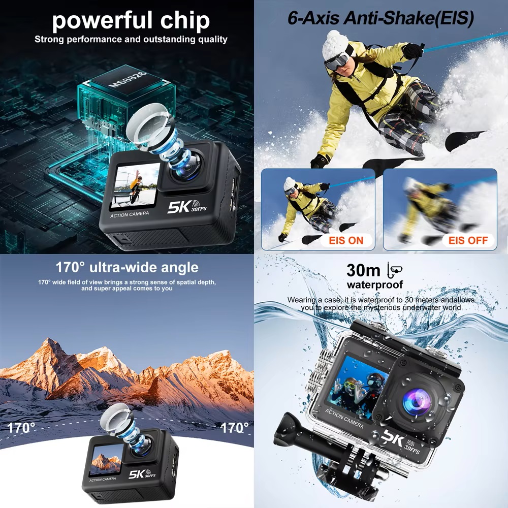 Action Camera 5K 4K60FPS EIS 4 - Action Camera 4K 60Fps Dual Screen recensione e prezzo