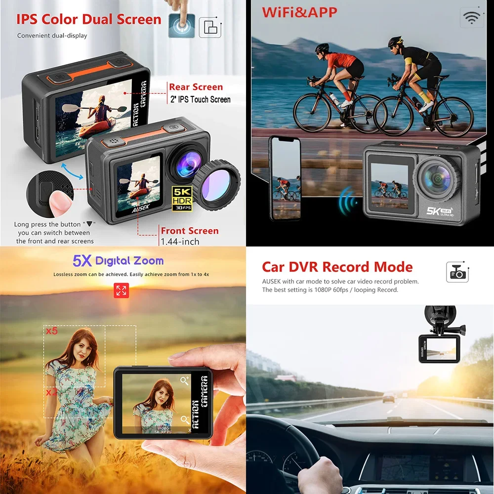 Action Camera con Filtro Rimov - Action Camera 4K 60Fps Dual Screen recensione e prezzo